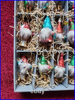 Pottery Barn 12 Gnomes of Christmas Mercury Glass Ornament Set NIB