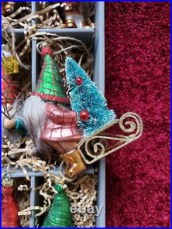 Pottery Barn 12 Gnomes of Christmas Mercury Glass Ornament Set NIB