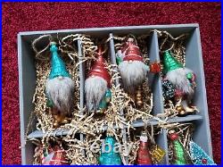 Pottery Barn 12 Gnomes of Christmas Mercury Glass Ornament Set NIB