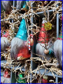 Pottery Barn 12 Gnomes of Christmas Mercury Glass Ornament Set NIB