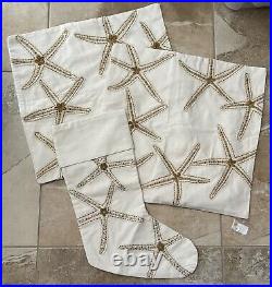 Pottery Barn 3P CAICOS EMBROIDERED STARFISH PILLOW COVERS & CHRISTMAS STOCKING