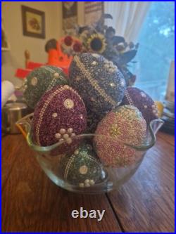 Pottery Barn 3.75×2.75Beaded Jeweled Easter Eggs 13-Count Vase/Bowl Filler EUC Pottery Barn 3.75×2.75Beaded Jeweled Easter Eggs 13-Count Vase/Bowl Filler EUC