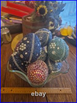 Pottery Barn 3.75×2.75Beaded Jeweled Easter Eggs 13-Count Vase/Bowl Filler EUC