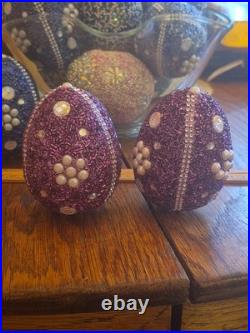 Pottery Barn 3.75×2.75Beaded Jeweled Easter Eggs 13-Count Vase/Bowl Filler EUC