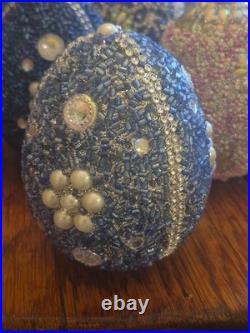 Pottery Barn 3.75×2.75Beaded Jeweled Easter Eggs 13-Count Vase/Bowl Filler EUC