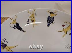 Pottery Barn 8 Reindeer 14 Round X 3.5 Tall Salad Serving Bowl Retired