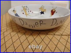 Pottery Barn 8 Reindeer 14 Round X 3.5 Tall Salad Serving Bowl Retired
