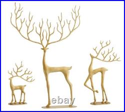 Pottery Barn BRASS SCULPTED Merry Reindeer SET 3 New Boxes Christmas Authentic