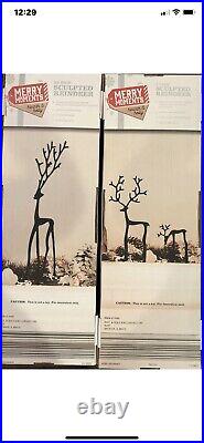 Pottery Barn BRONZE SCULPTED REINDEER Large, Medium& Small Set Of 3. New In Box