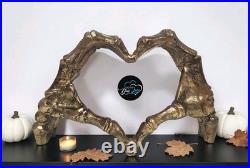 Pottery Barn Brass Skeleton Heart Hands Decor 10 W NEW Halloween RARE