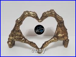 Pottery Barn Brass Skeleton Heart Hands Decor 10 W NEW Halloween RARE