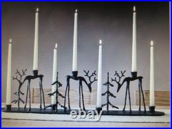 Pottery Barn Bronze sculpted reindeers & trees candle holder centerpiece nib