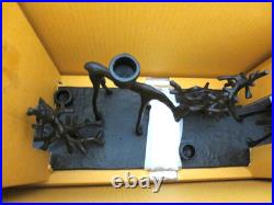 Pottery Barn Bronze sculpted reindeers & trees candle holder centerpiece nib
