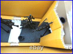 Pottery Barn Bronze sculpted reindeers & trees candle holder centerpiece nib
