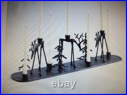 Pottery Barn Bronze sculpted reindeers & trees candle holder centerpiece nib