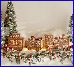 Pottery Barn Ceramic Gingerbread Train Set Christmas Collection NIB MINT