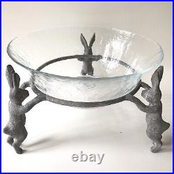 Pottery Barn Essex Zinc Bunny Serving Bowl Easter Rabbits Bubble Glass