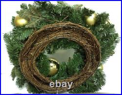 Pottery Barn Faux Pine Ornament Wreath Christmas door mantel Gold Silver 22