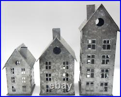 Pottery Barn Galvanized Metal Village Candle or Light Houses &Trees Set of (6) Pottery Barn Galvanized Metal Village Candle or Light Houses &Trees Set of (6)