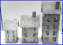 Pottery Barn Galvanized Metal Village Candle or Light Houses &Trees Set of (6) Pottery Barn Galvanized Metal Village Candle or Light Houses &Trees Set of (6)