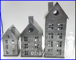 Pottery Barn Galvanized Metal Village Candle or Light Houses &Trees Set of (6) Pottery Barn Galvanized Metal Village Candle or Light Houses &Trees Set of (6)