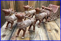 Pottery Barn Gingerbread Reindeer & Sleigh Set Handcrafted Christmas Centerpiece