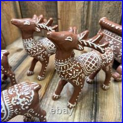 Pottery Barn Gingerbread Reindeer & Sleigh Set Handcrafted Christmas Centerpiece