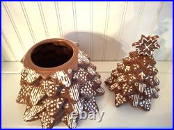 Pottery Barn Gingerbread TREE Cookie Jar Stoneware Christmas 2 pc. NEW with Tags