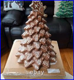 Pottery Barn Gingerbread TREE Cookie Jar Stoneware Christmas 2 pc. NEW with Tags