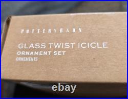 Pottery Barn Glass Twist Icicle Ornaments Set of 3, NIB Free Shipping