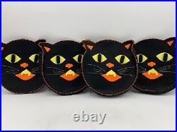 Pottery Barn Kids Felted Halloween Black Cat Chairbacker Black 10H S/4 #9601D