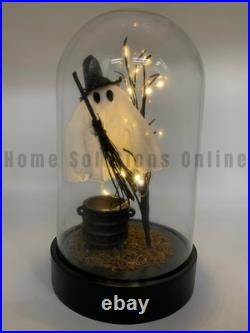 Pottery Barn Lit Light Up Witch Broom Ghost Halloween Cloche 11.5 h #R2002
