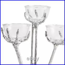 Pottery Barn METAL Silver Skeleton Hand Triple Condiment Candy Server Stand NEW