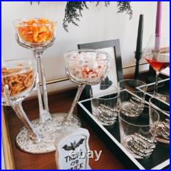 Pottery Barn METAL Silver Skeleton Hand Triple Condiment Candy Server Stand NEW