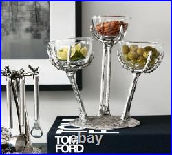 Pottery Barn METAL Silver Skeleton Hand Triple Condiment Candy Server Stand NEW