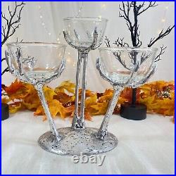 Pottery Barn METAL Silver Skeleton Hand Triple Condiment Candy Server Stand New