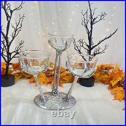 Pottery Barn METAL Silver Skeleton Hand Triple Condiment Candy Server Stand New