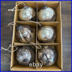 Pottery Barn Mouth Blown Antique Gold & Brass Ball Ornaments 4 Diam