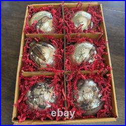 Pottery Barn Mouth Blown Antique Gold & Brass Ball Ornaments 4 Diam