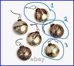 Pottery Barn Mouth Blown Antique Gold & Brass Ball Ornaments 4 Diam
