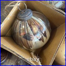 Pottery Barn Mouth Blown Antique Gold & Brass Ball Ornaments 4 Diam