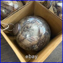 Pottery Barn Mouth Blown Antique Gold & Brass Ball Ornaments 4 Diam
