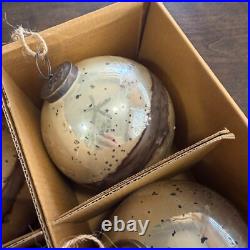 Pottery Barn Mouth Blown Antique Gold & Brass Ball Ornaments 4 Diam