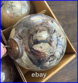 Pottery Barn Mouth Blown Antique Gold & Brass Ball Ornaments 4 Diam