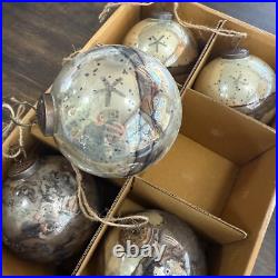 Pottery Barn Mouth Blown Antique Gold & Brass Ball Ornaments 4 Diam