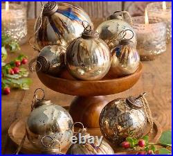 Pottery Barn Mouth Blown Antique Gold & Brass Ball Ornaments 4 Diam