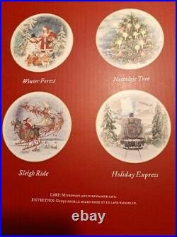 Pottery Barn NOSTALGIC SANTA WINTER FOREST Set of 4 Dinner Plates