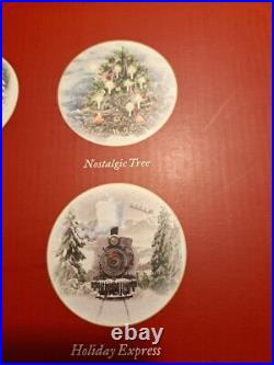 Pottery Barn NOSTALGIC SANTA WINTER FOREST Set of 4 Dinner Plates