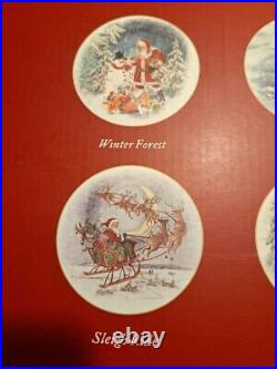 Pottery Barn NOSTALGIC SANTA WINTER FOREST Set of 4 Dinner Plates