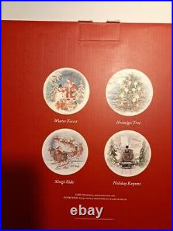 Pottery Barn NOSTALGIC SANTA WINTER FOREST Set of 4 Dinner Plates
